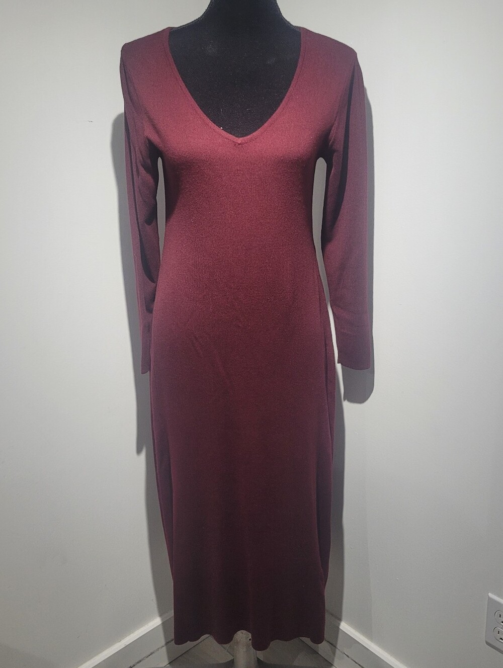 Louis Dell'Olio Women's Whisper Knit V-Neck Swing Maxi Dress Small Burgundy